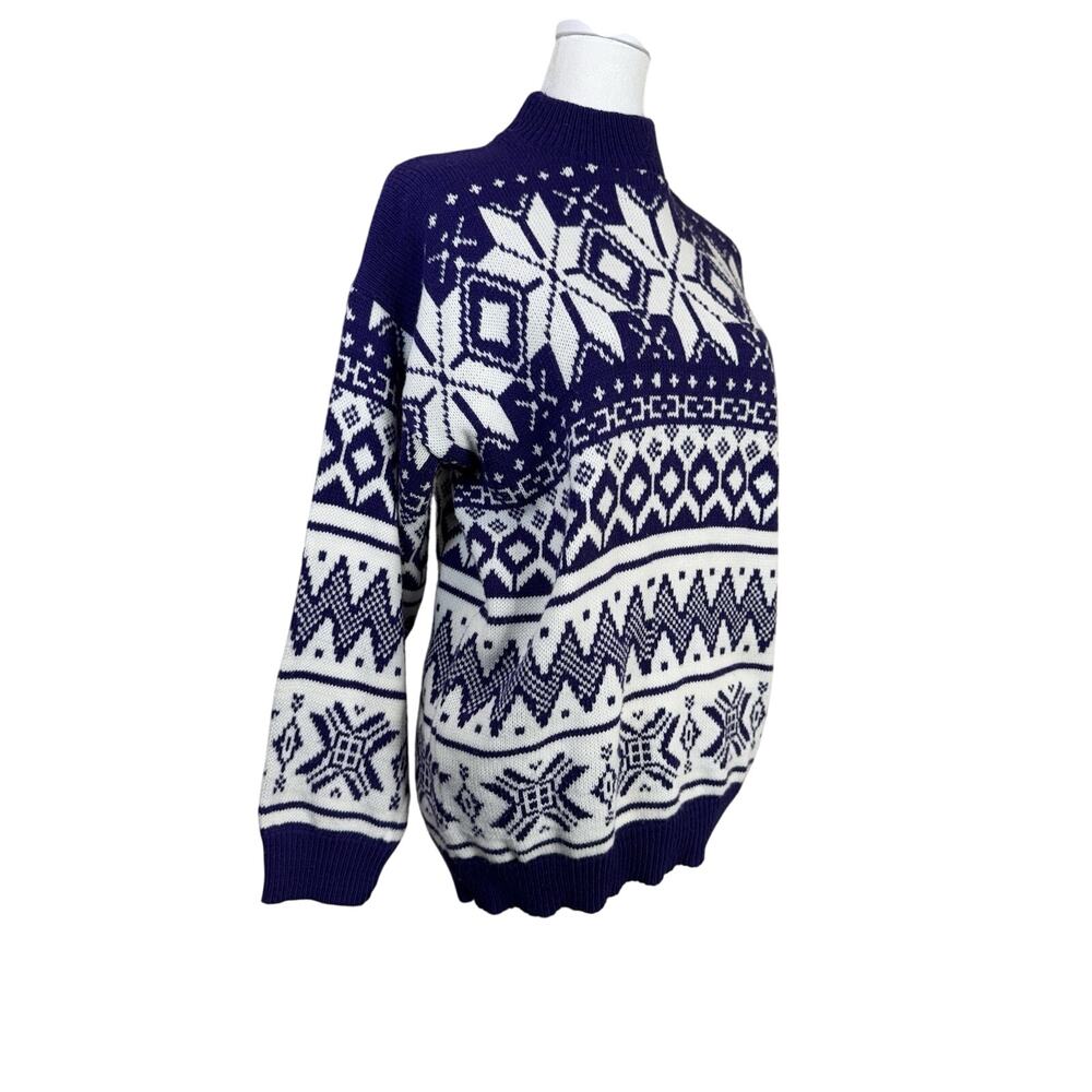 Vintage Purple Fair isle Sweater Women Purple White Snowflake Retro‎ Ski